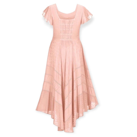 Women's Pink Short Sleeve Elegant Maxi Dress, Embroidered, Festival, Renaissance, Elegant Full Length Dress,  - Wild Time Fashion