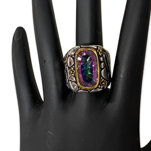 Rainbow Mystic Topaz Sterling Silver Statement Ring Size 8.5