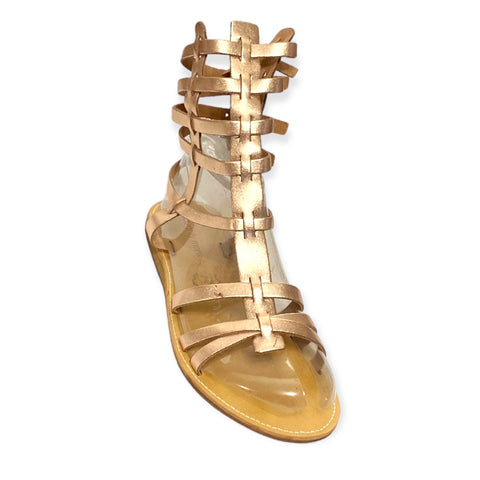 Metallic Leather Tall Ankle Gladiator Sandals