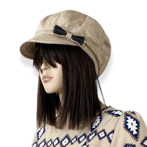 Women's Linen Newsboy Caps in Black or Tan- One Size Fits Most - Wild Time Fashion