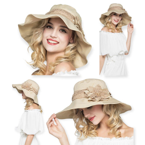 Women's Wide Brim Summer Sun Panama Hat - 7.5" - Wild Time Fashion