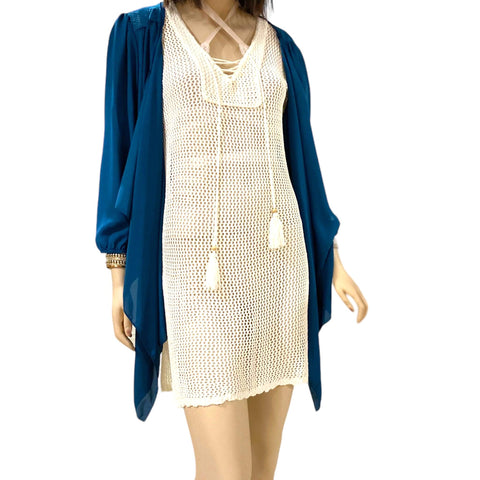 Boho Crochet Mini Beach Dress Cover Up - Wild Time Fashion 
