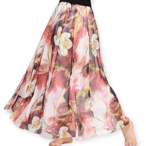 Women Sweet Summer Floral Elastic Midi Maxi Chiffon Skirt