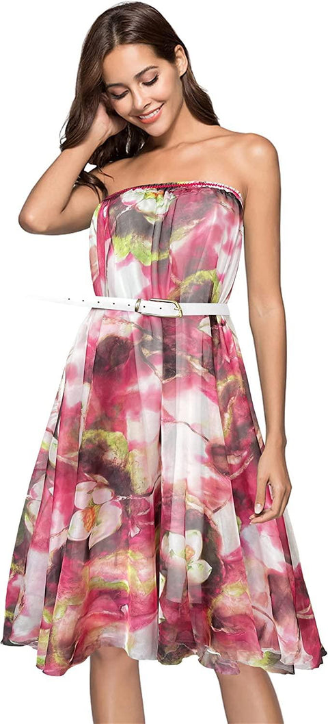 Women Sweet Summer Floral Elastic Midi Maxi Chiffon Skirt/Babydoll Dress S/M - Wild Time Fashion