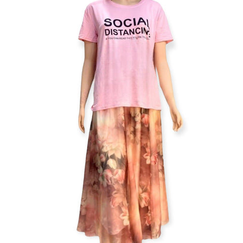 Floral Pink Long Skirt - Wild Time Fashion