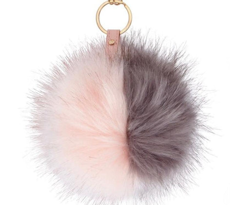 Pink Gray Pom Pom Handbag Keyring Charm - Wild Time Fashion