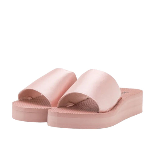 Women's Pink Satin Wedge Platform Slip-On Sandals - Wild Time Fashion