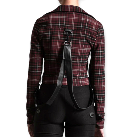 Women's Bodycon Tartan Harness Bodycon Cropped Jacket - Wild Time Fashion