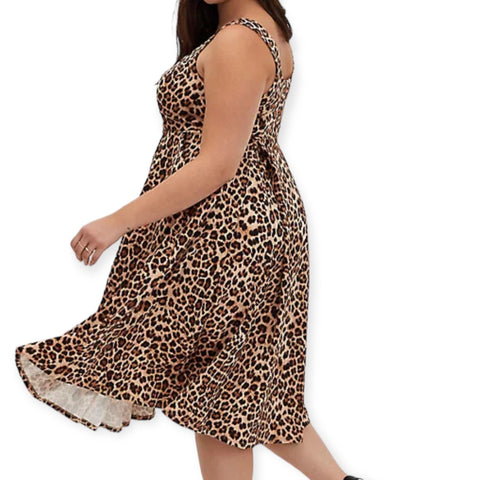Sleeveless Leopard Fit & Flare Midi Dress- Wild Time Fashion