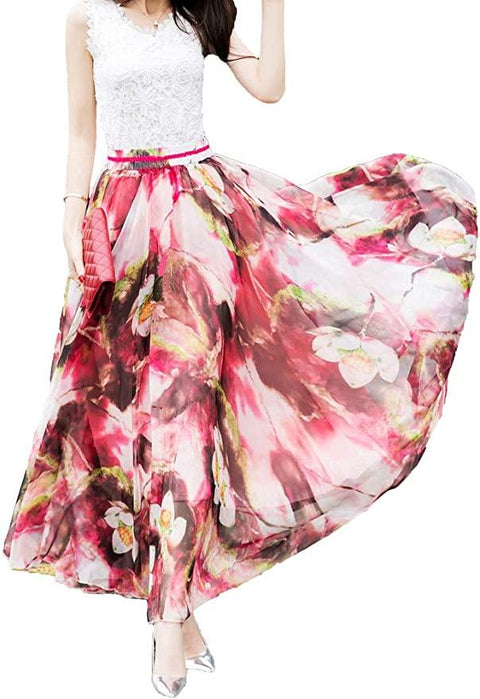 Women's chiffon long flowing floral midi/maxi summer skirt s/m - wild time fashion