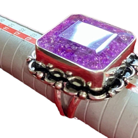  Quartz Purple Crackled Sterling Silver Ring - Wild Time Fashion 