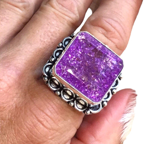  Quartz Purple Crackled Sterling Silver Ring - Wild Time Fashion