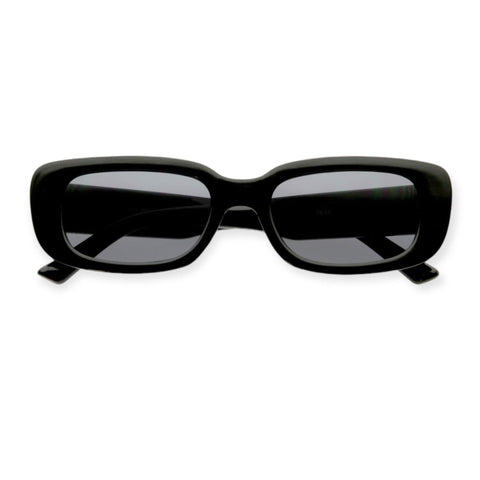 Black Retro Slim Rectangle Sunglasses - Wild Time Fashion