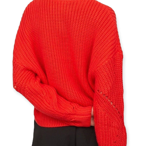 Red Mock Collar Wide Sleeve Sweater