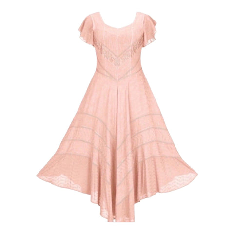 Women's Pink Short Sleeve Elegant Maxi Dress, Embroidered, Festival, Renaissance, Elegant Full Length Dress  - Wild Time Fashion