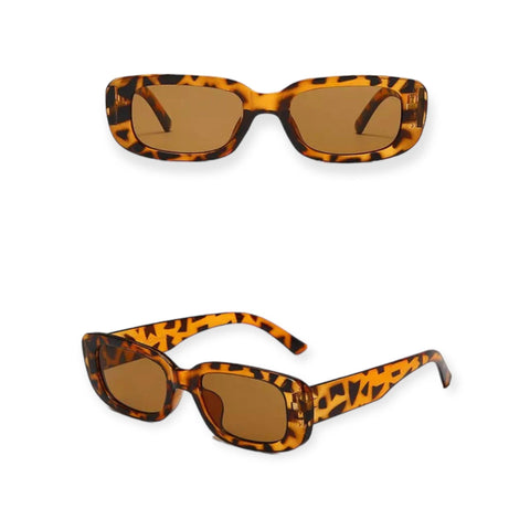 Women's Animal Print Brown Lens Rectangle Sunglasses -Medium- Wild Time Fashion