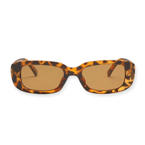 Women's Animal Print Brown Lens Rectangle Sunglasses -Medium- Wild Time Fashion