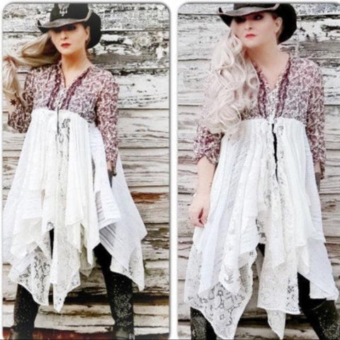 Festival Floral Tiered Lace Long Tunic Top