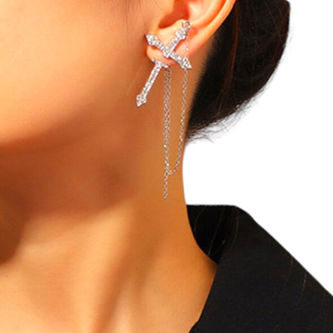 Silver Cross Ear Wrap Statement Earring