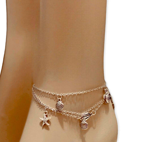 Women's Adjustable Silver Charming Sea Shell Anklet