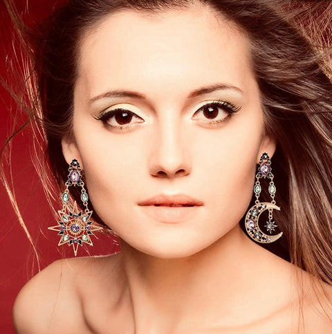 Celestial Gold Asymmetric Hanging Earrings