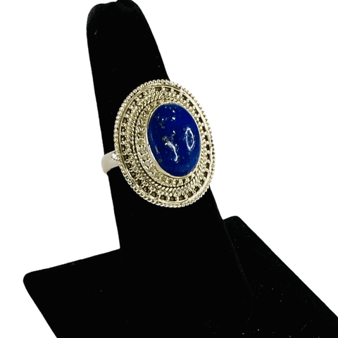 Women's Lapis Lazuli Gemstone Sterling Silver Ring Size 7.75 Handmade US artisan