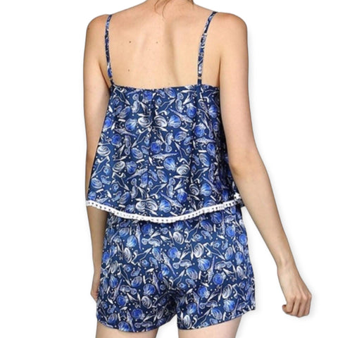 Blue Seaside Hankerchief Romper Shorts - Wild Time Fashion