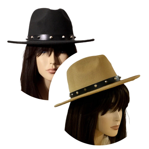 Tan Spike Studded Fedora Hat