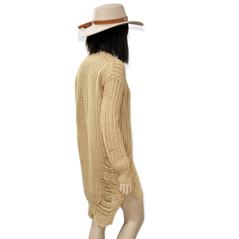 Tan Distressed Sweater Dress- Wild Time Fashion