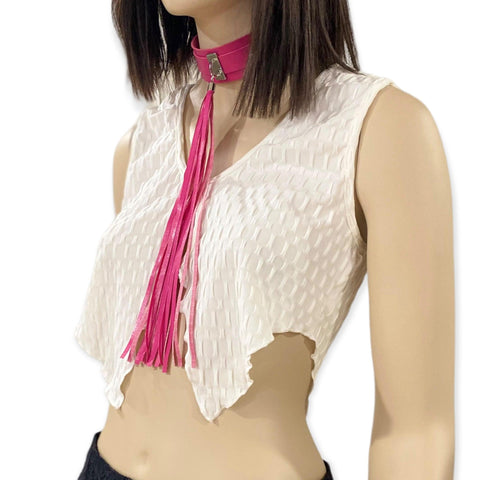 Hot Pink Tassel Choker Necklace with Silver Accents - Wild Time Fashion
