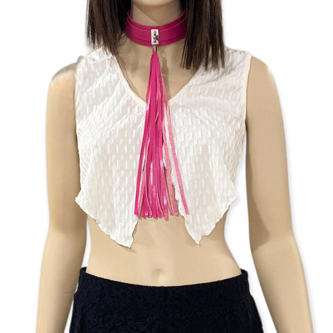 Hot Pink Tassel Choker Necklace with Silver Accents - Wild Time Fashion