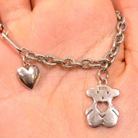 Open Heart Teddy Bear Sterling Silver Necklace 
