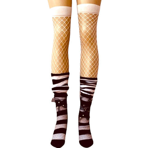 White Fishnet Thigh High Stockings
