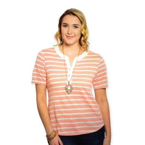 Women's Plus Size Short Sleeve Striped Refreshing Summer Shirt -  1XL, 2XL, 3XL - Wild Time Fashion