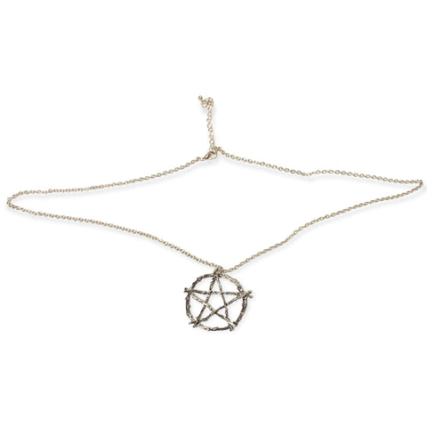 Silver Long Antique Pentagram Necklace 24"