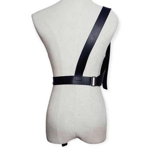 Black Asymmetric Shoulder Harness Vest - One Size Fits Most - Wild Time Fashion