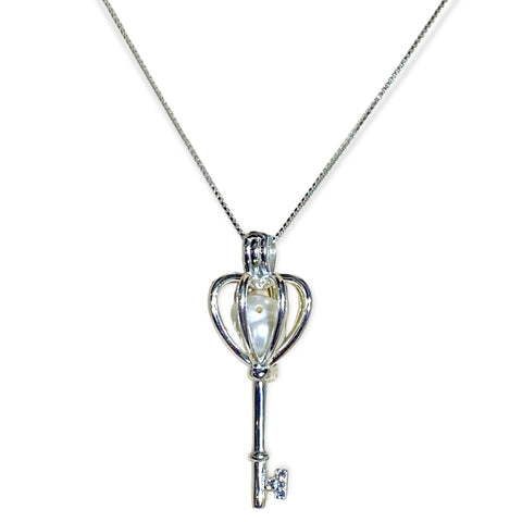 Women's Sterling Silver Crown Skeleton Key Locket Necklace 22" - Wild Time Fashion