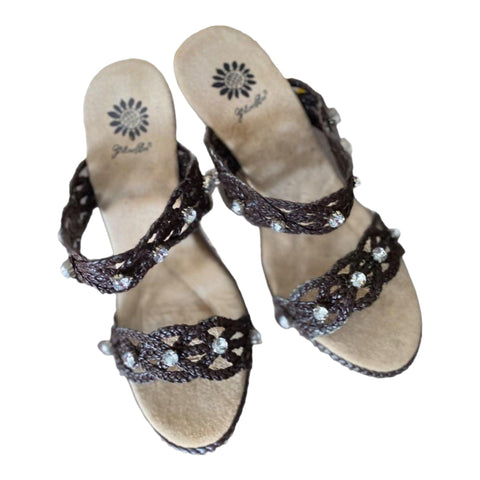 Women's Braided Brown Wedge Slip-On Sandals by Yellow Box