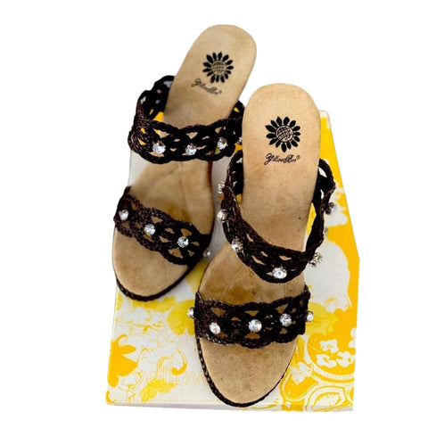 Women's Braided Brown Wedge Slip-On Sandals by Yellow Box