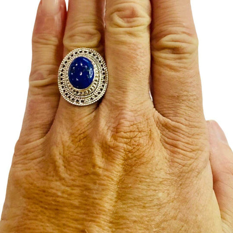 Women's Lapis Lazuli Gemstone Sterling Silver Ring Size 7.75 Handmade US artisan