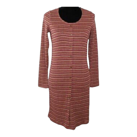 Women's Long Sleeve Scoop Neck Rib Knit Lightweight Striped Bodycon Mini Dress - Wild Time Fashion