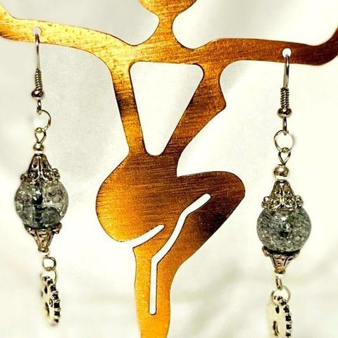 Women's Silver Hook Mystical Crackled Dangling Gears Earrings - 2.25" L - Wild Time Fashion