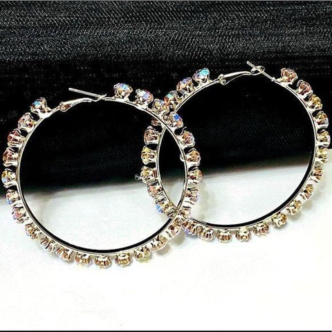 Women's Glittery AB Rhinestone Statement Hoops Earrings - 7.5MM - Wild Time Fashion