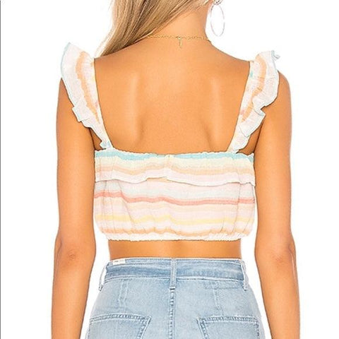 Women's  Ruffled Crop Top Multi Striped by Lovers + Friends -Size 6/8 or Medium - Wild Time Fashion