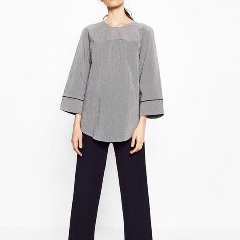 Women's Gray Pinstriped Red Graphic Backside Blouse - Medium - Zara