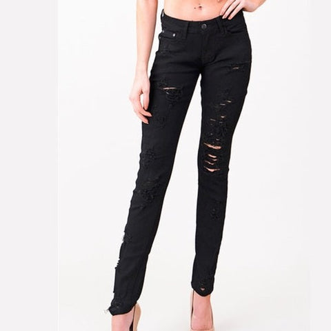 Black Distressed Skinny Jeans - Wild Time Fashion