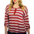 Round Neckline Long Sleeve Variegated Striped Lightweight Knit Top - Curvy Girl Size