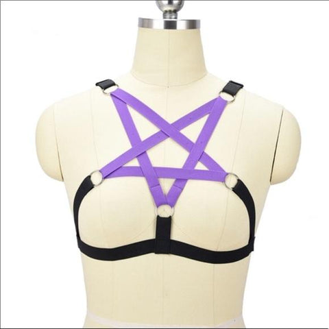 Gothic Purple Pentagram Bra Cage Open Chest- Small or Medium- Wild Time Fashion
