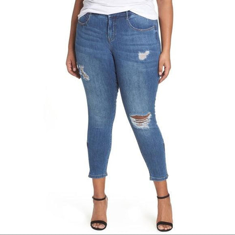 NEW Skinny Distressed Denim Jeans by YSJ 16W 34x26 - Wild Time Fashion 