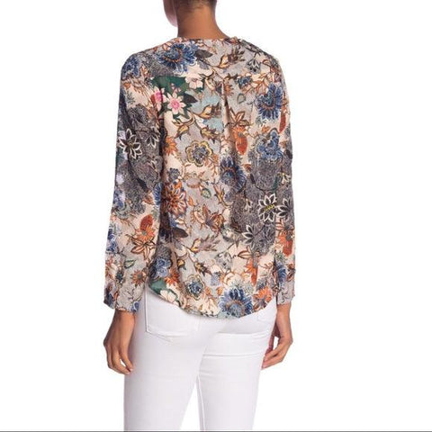 V Neck Long Sleeve Blooming Floral Blouse - Wild Time Fashion